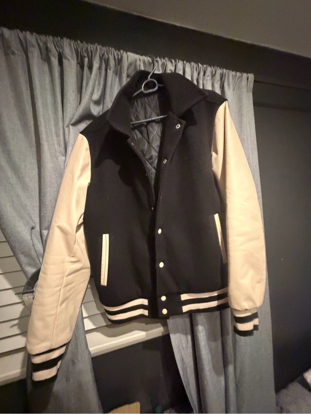 Basic Editions Black and Cream Varsity Jacket